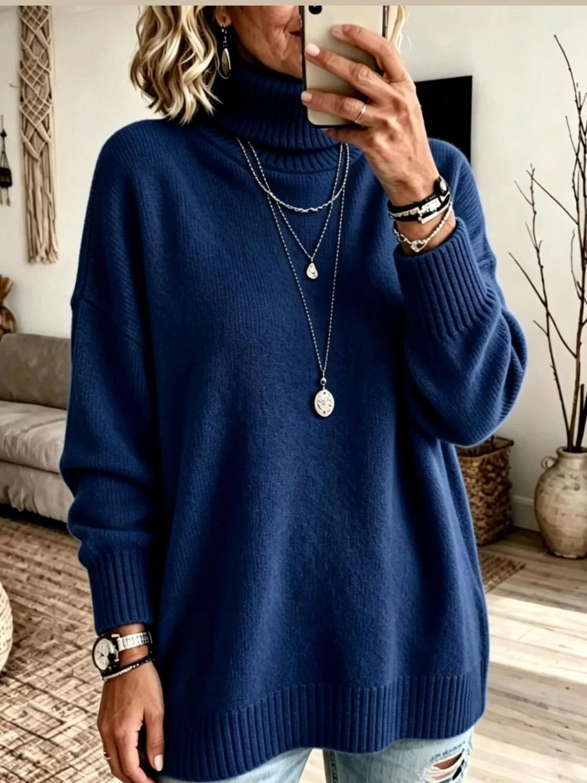 Oversized Turtleneck Pullover Sweater — front view