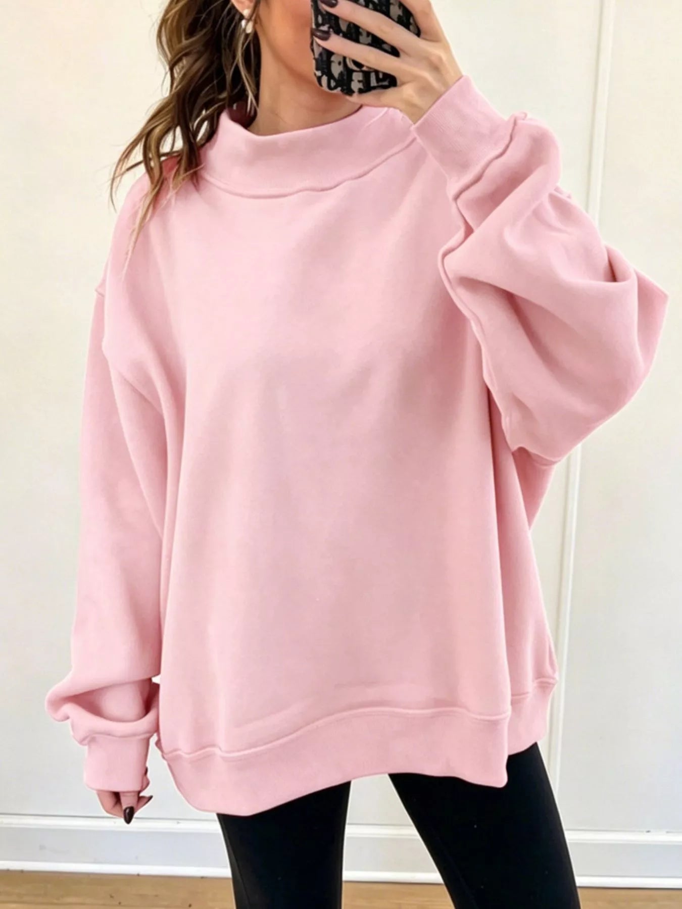 Trendsi Mock Neck Dropped Shoulder Sweatshirt -