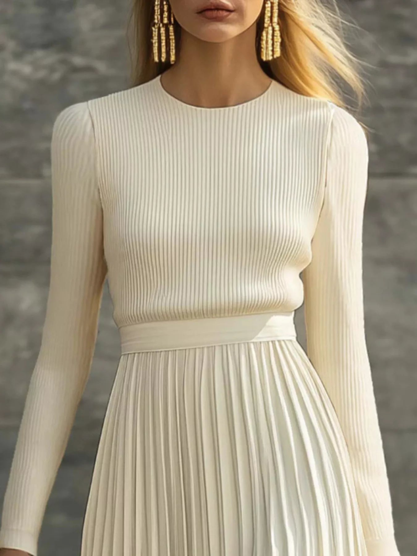Trendsi Ribbed Knit Pleated Midi Dress -