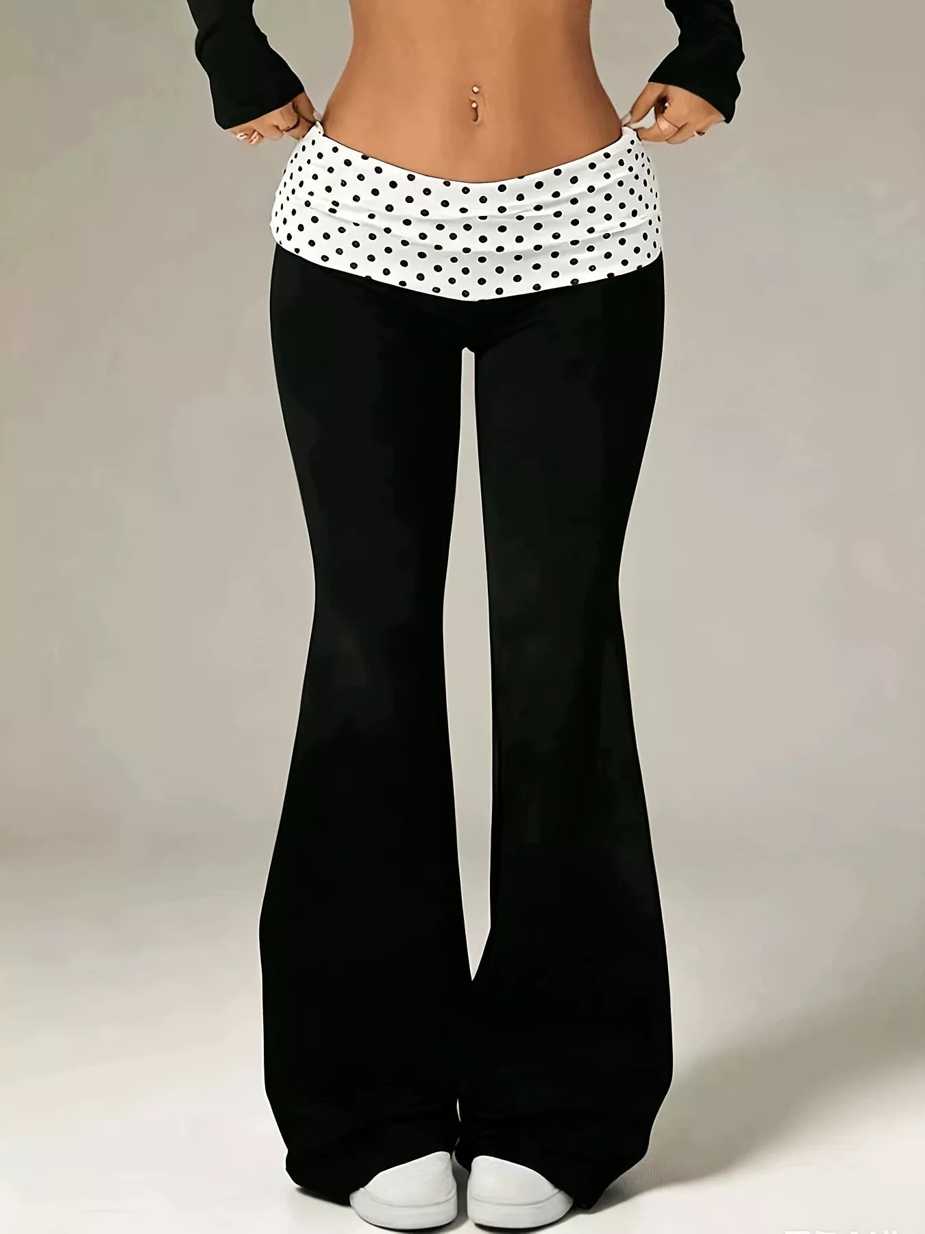 Women's high-waisted polka dot flare pants