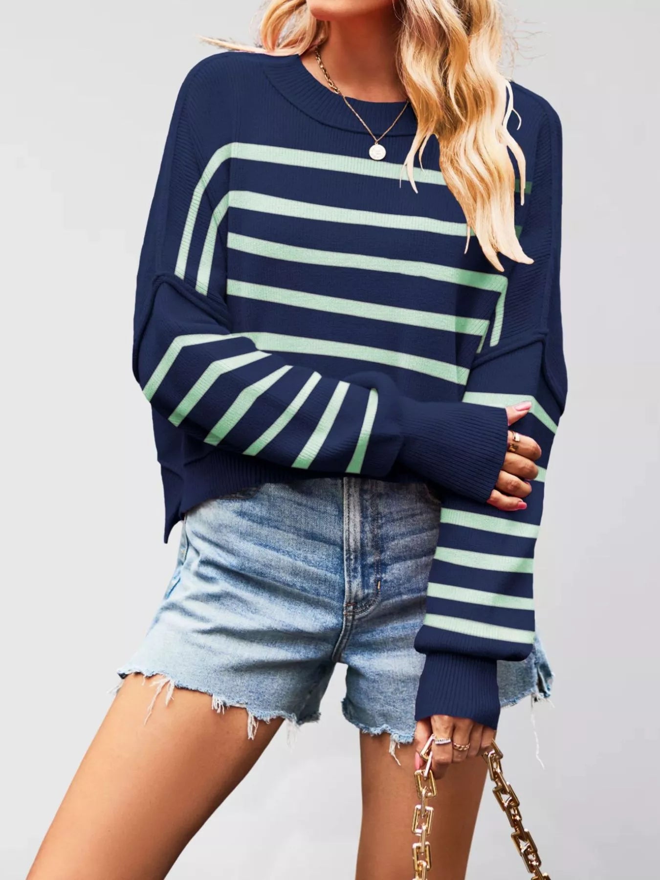 Trendsi Crew Neck Dropped Shoulder Sweater -