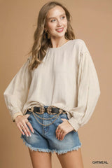 Trendsi Umgee Linen Scallop Hem Long Sleeve Blouse -
