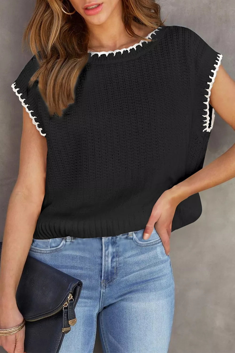 Trendsi Chic Textured Knit Sleeveless Sweater Vest -