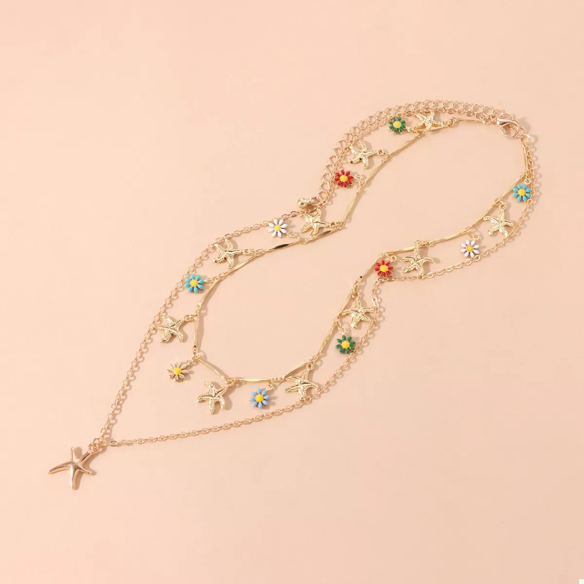 Trendsi Starfish Charm Double Layered Necklace -