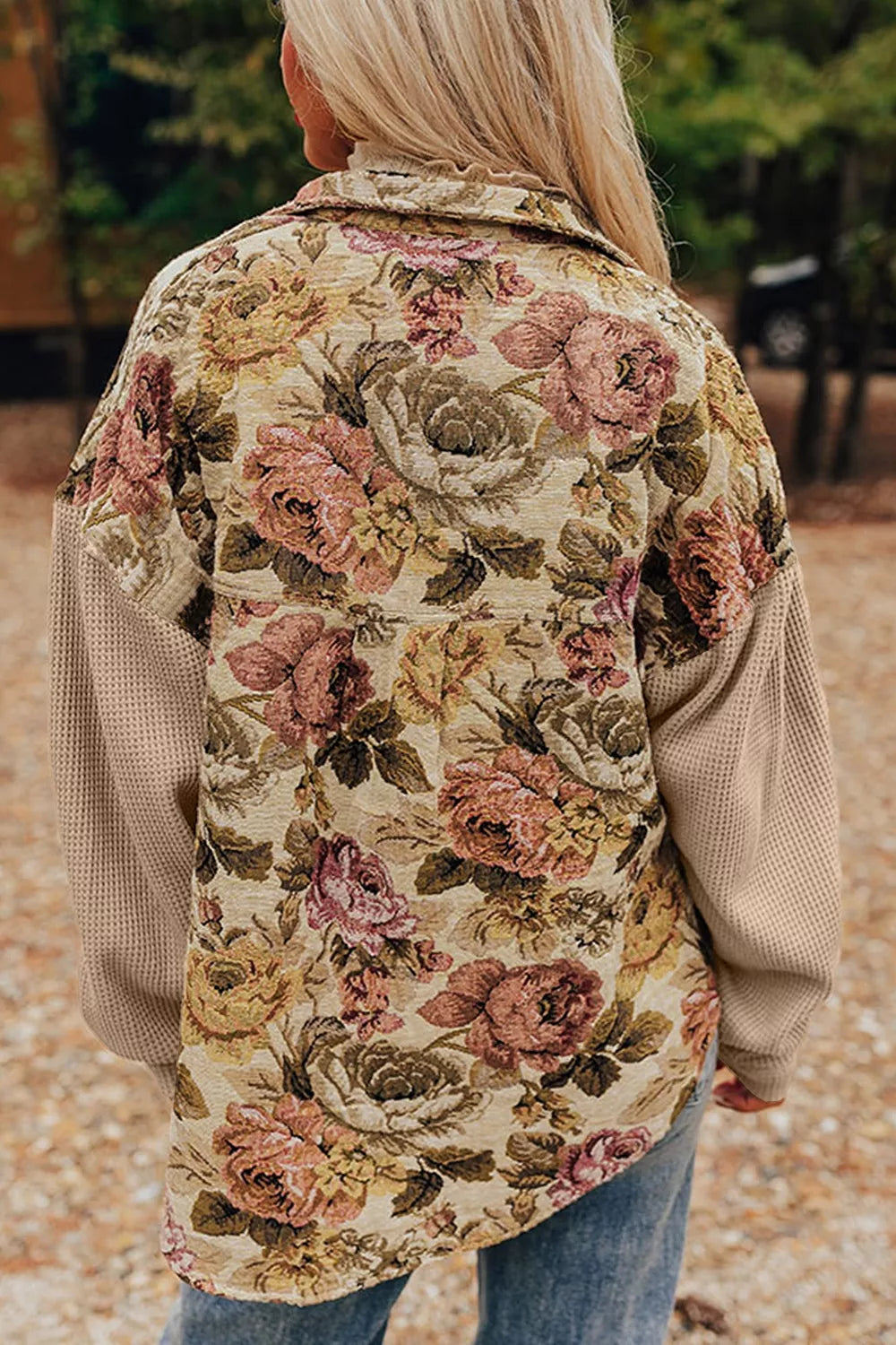 Trendsi Floral Button Up Long Sleeve Shacket -
