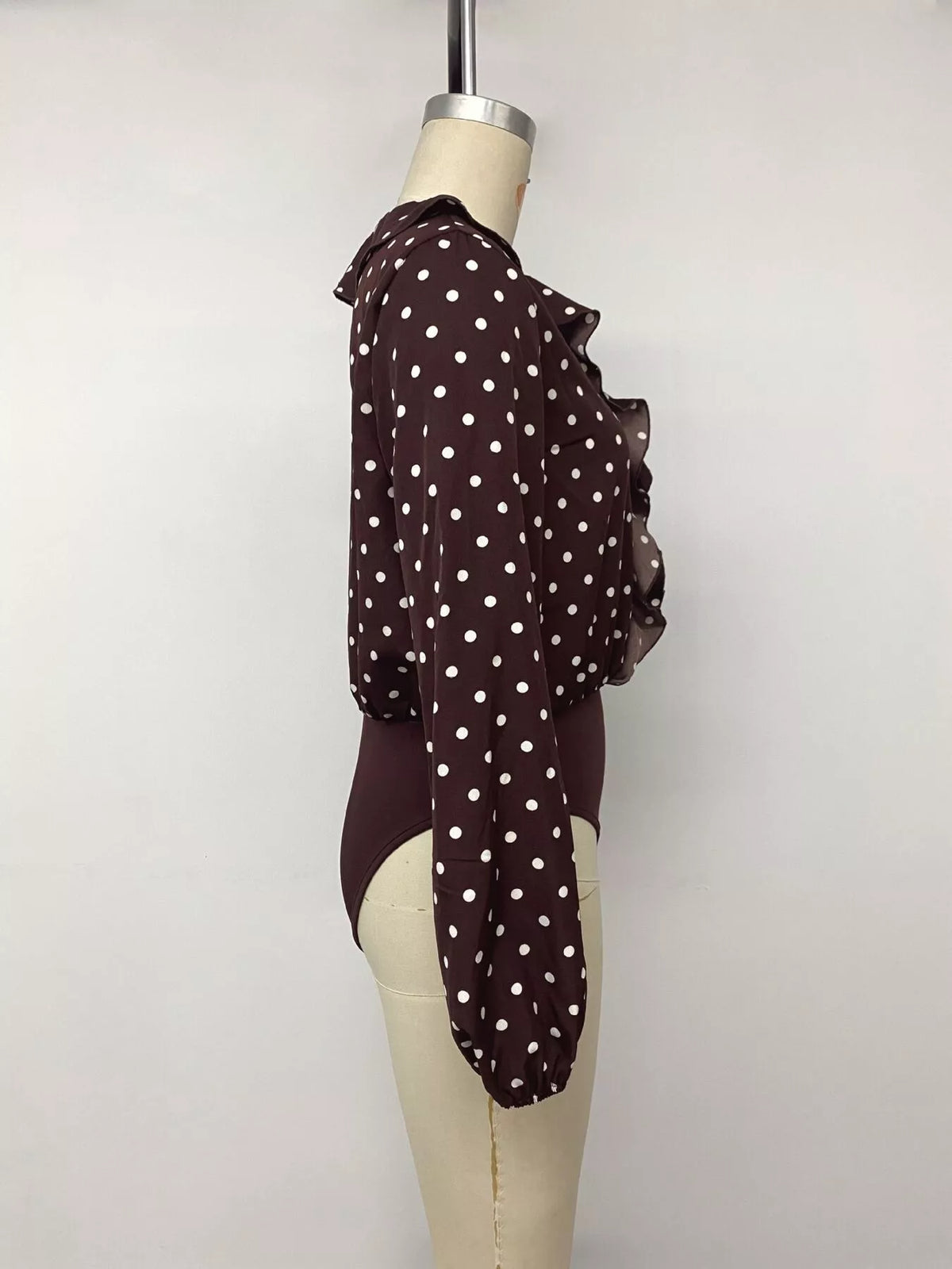Trendsi Polka Dot Ruffled V-Neck Bodysuit -