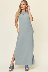 Trendsi Double Take Full Size Texture Mock Neck Sleeveless Maxi Dress -