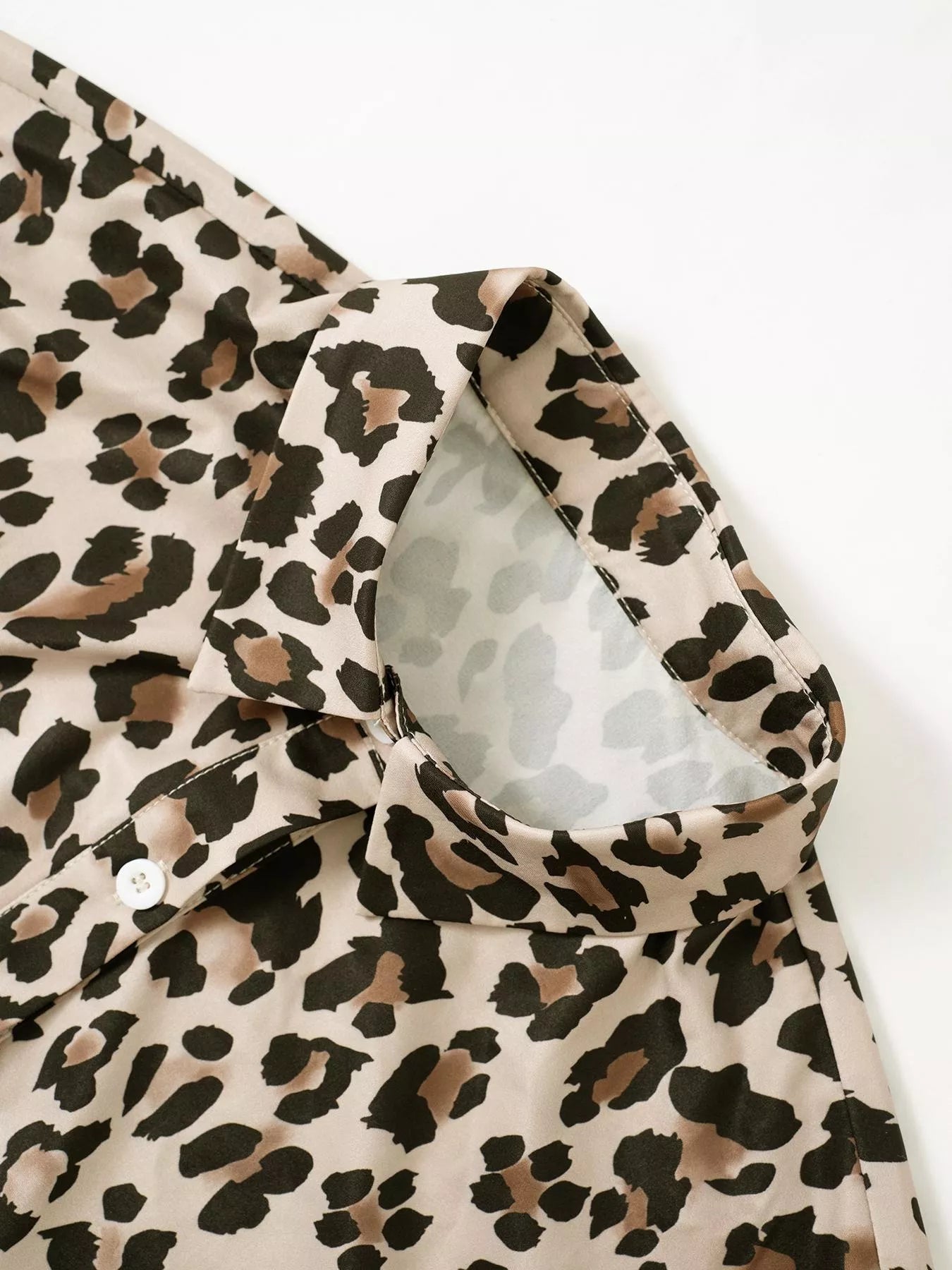 Trendsi Leopard Print Button-Down Long Sleeve Shirt -