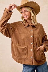 Trendsi BiBi Corduroy Relaxed Fit Shacket with Back Pleat -