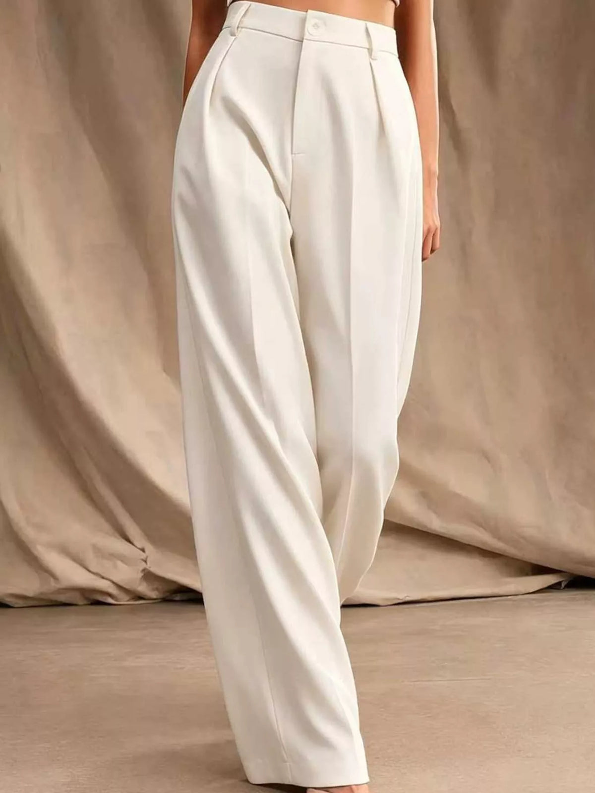 Women's Pleated Wide-Leg Trousers in white — side view