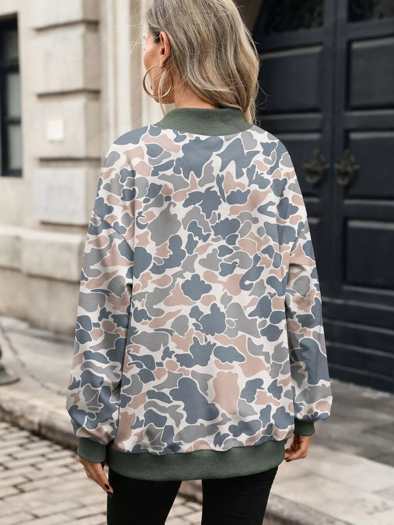 Camouflage-print mock-neck sweatshirt