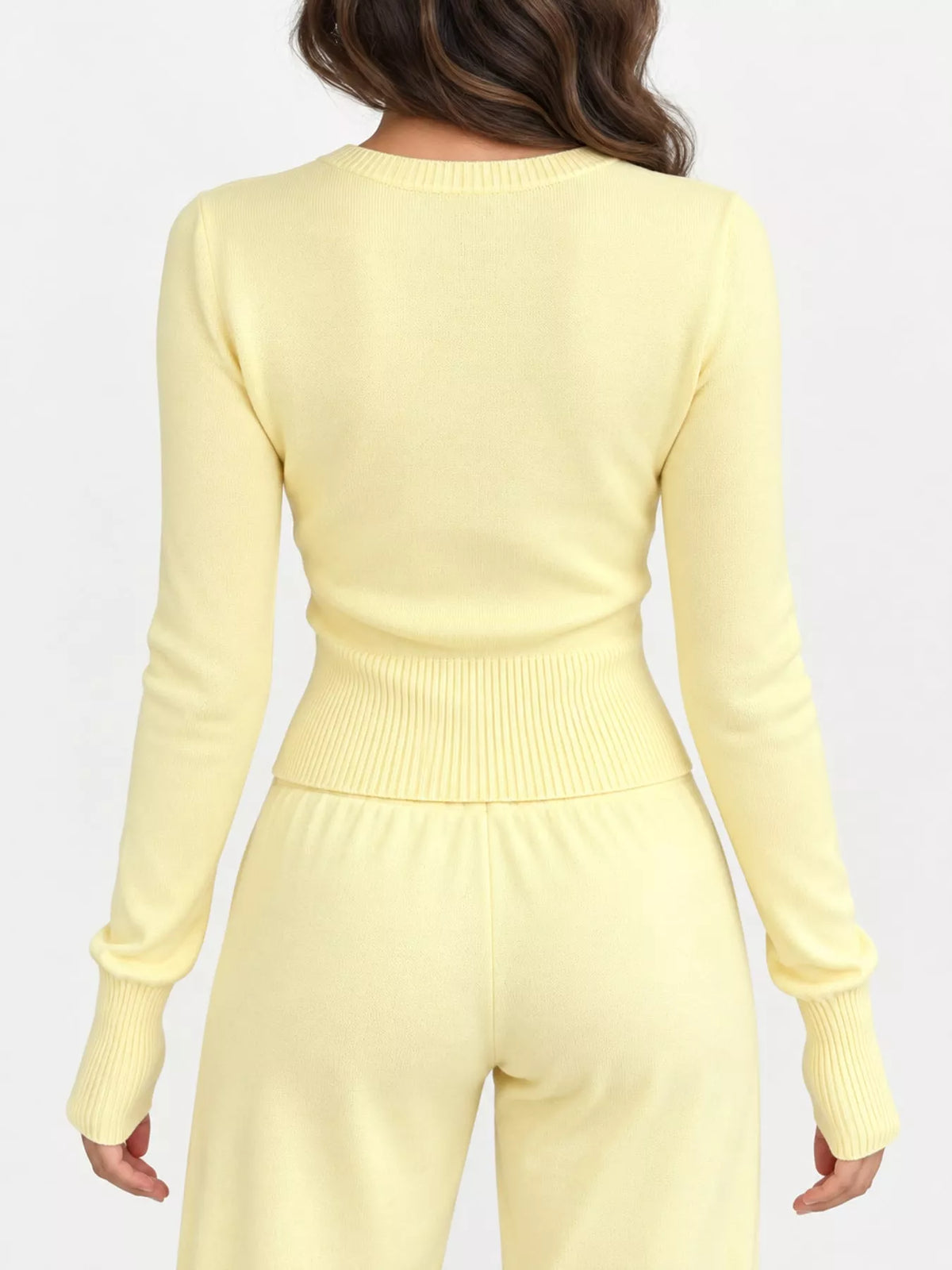 Slim-fit Ribbed Knit Button-Down Cardigan, back view