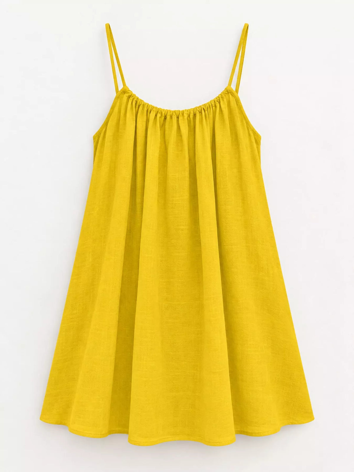 Yellow spaghetti strap A-line mini dress with open tie back