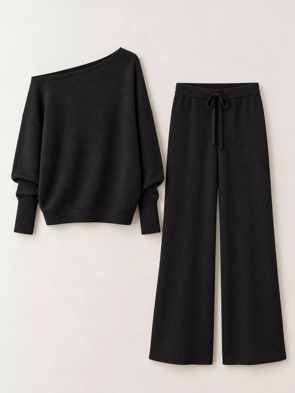 Asymmetric neck long sleeve outfit set, product view