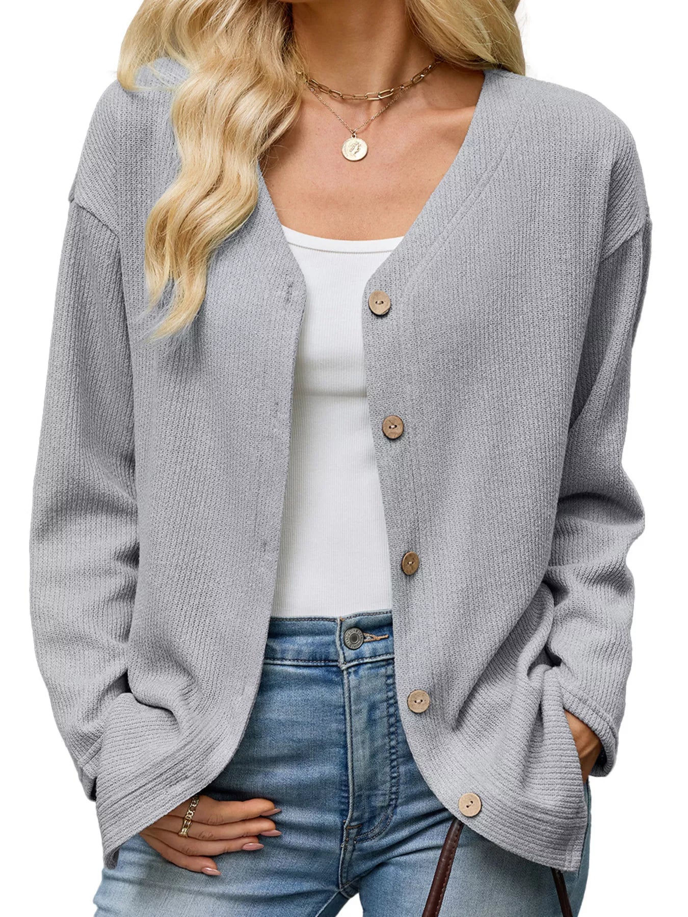 Trendsi V-Neck Button-Down Cardigan -