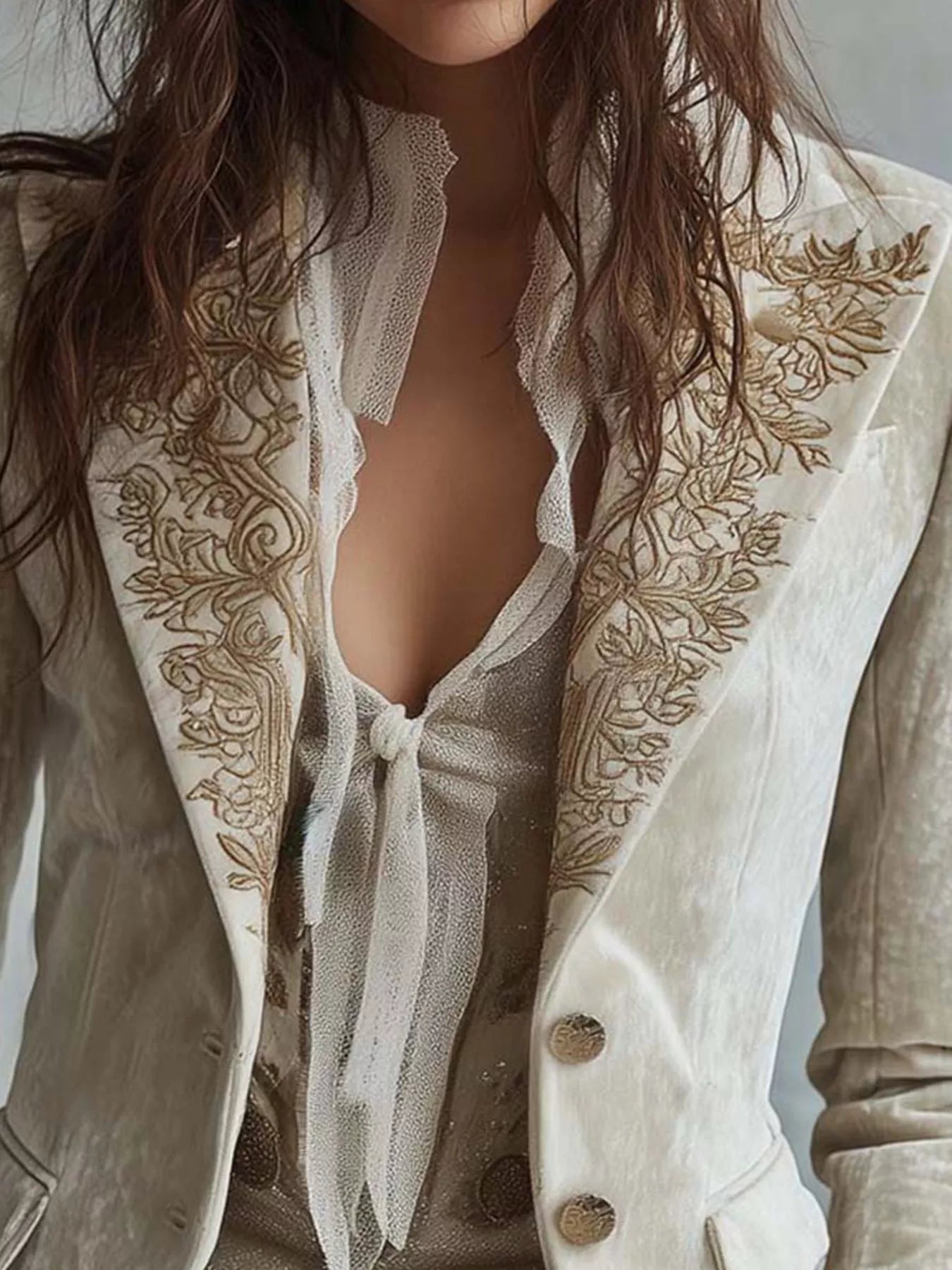 Trendsi Embroidered Velvet Long Sleeve Blazer -