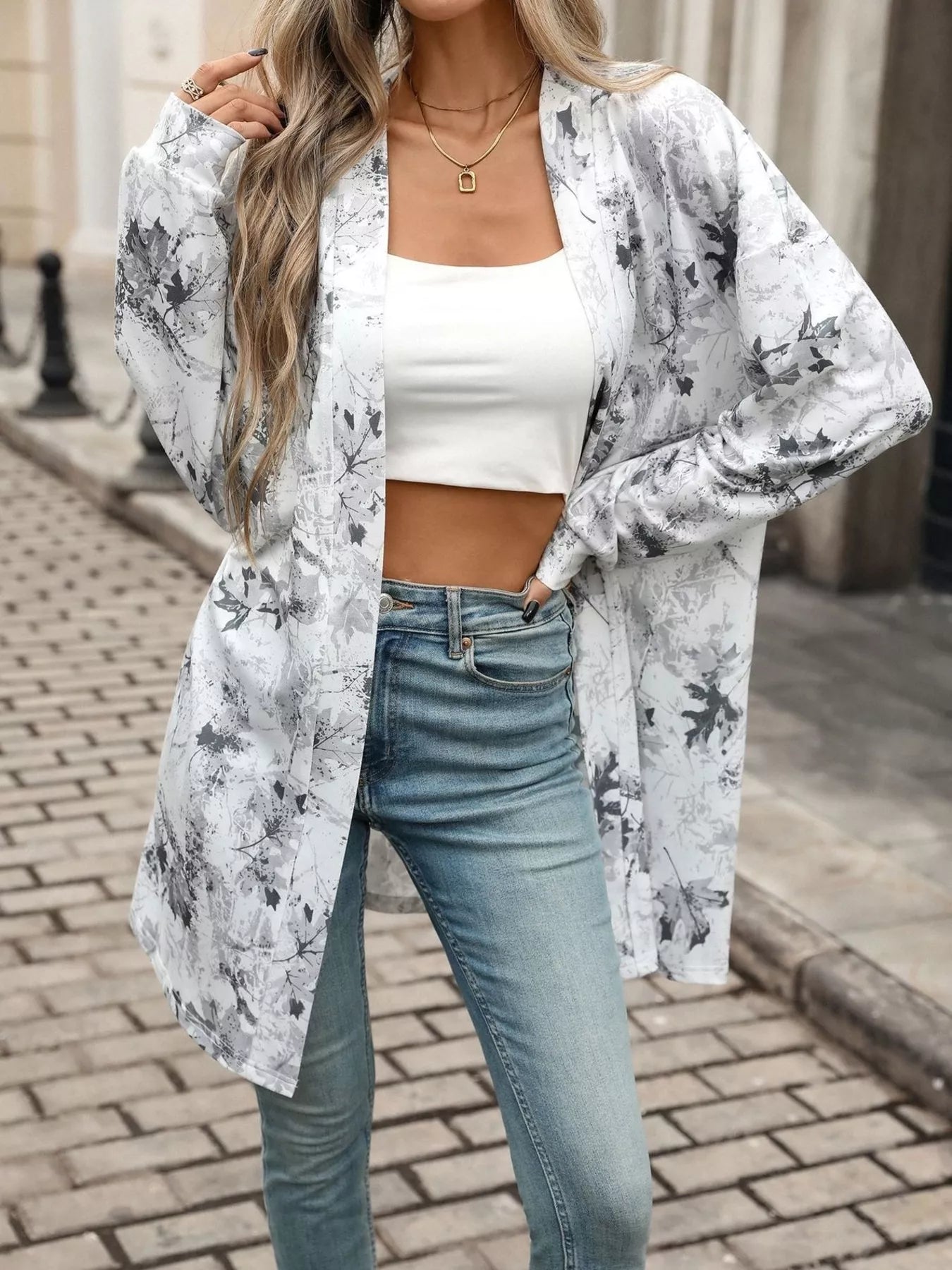 Trendsi Printed Open Front Cardigan -