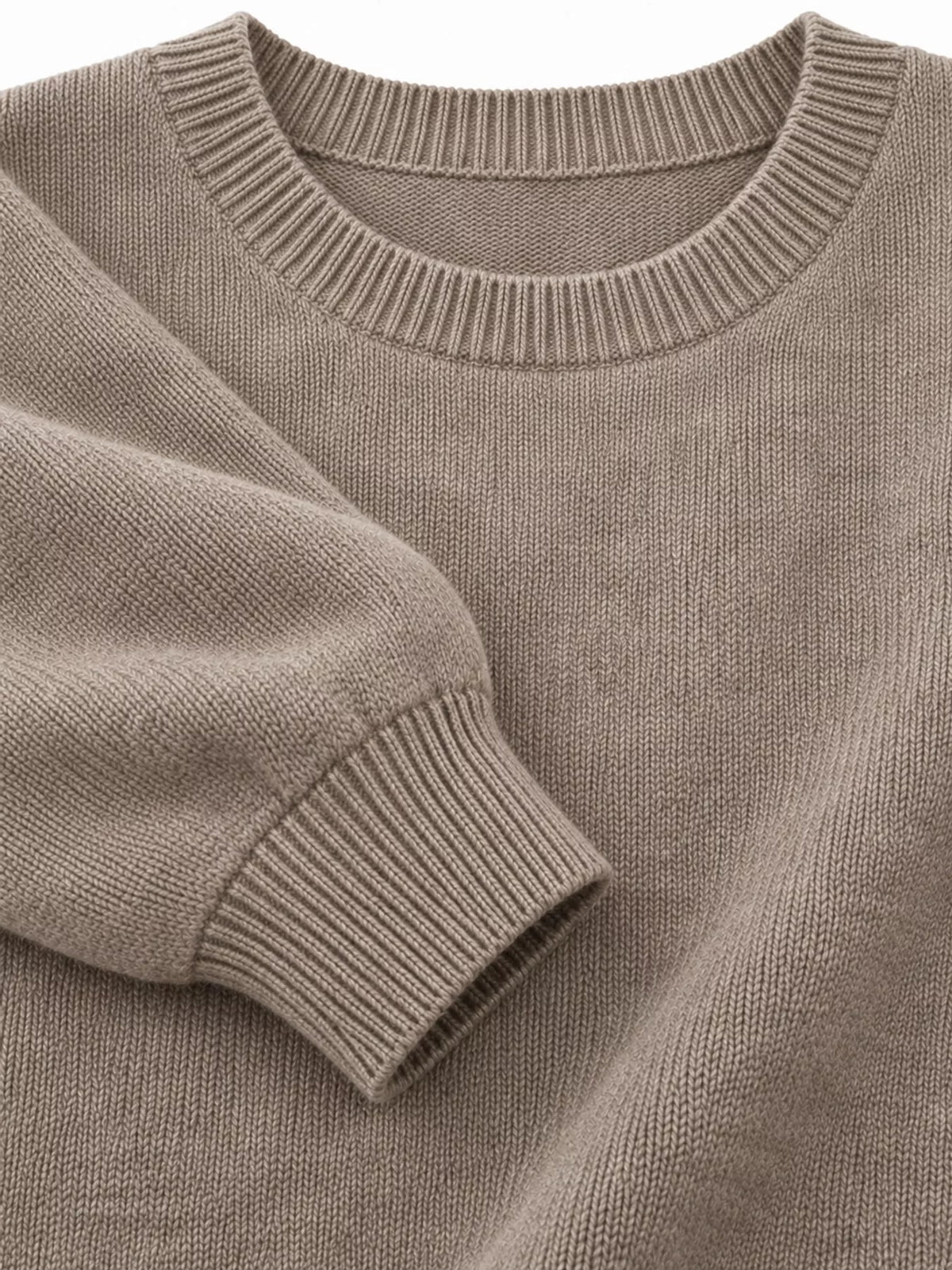 Camel crew neck sweater, detail view