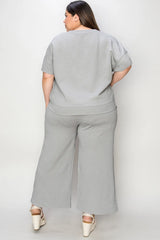 Trendsi Double Take Full Size Texture Short Sleeve Top and Pants Set -