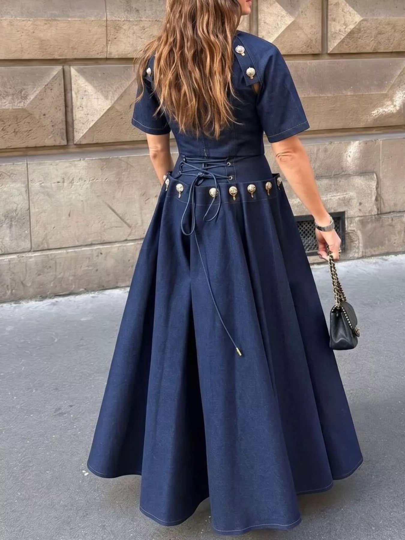 Trendsi Gold Button Top and Skirt Denim Set -