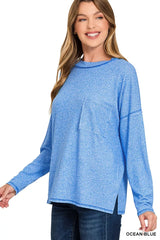 Trendsi Zenana Soft Melange Hacci Round-Neck Long Sleeve T-Shirt -