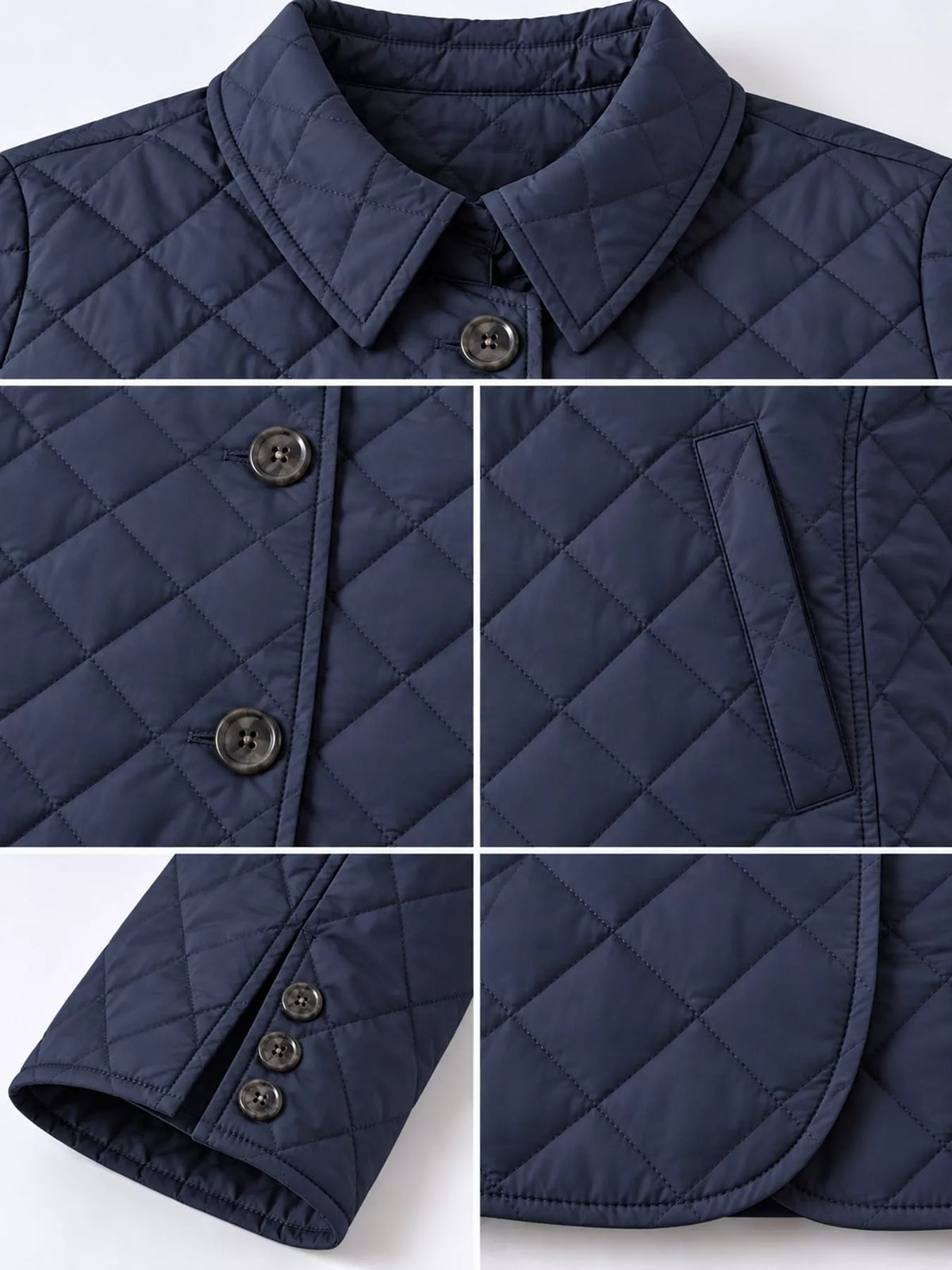 Quilted Lightweight Button-Down Jacket — garment construction details