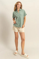 Trendsi HYFVE Button Down Collared Neck Short Sleeve Shirt -