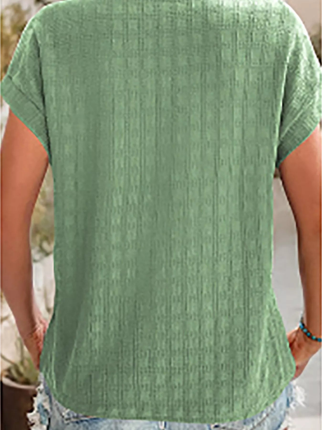 Trendsi Textured Round Neck Short Sleeve Top -