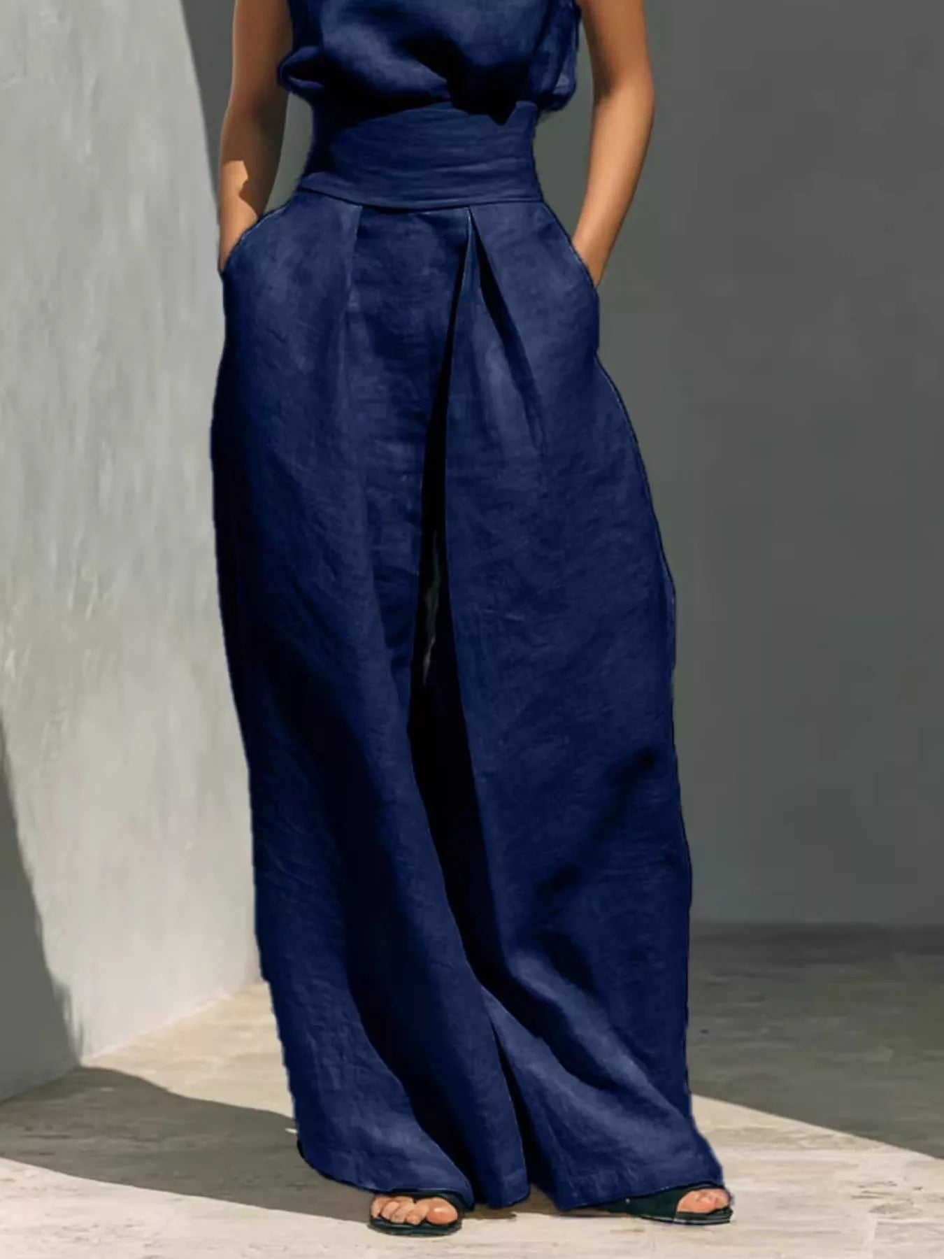 Trendsi Full Size Sleeveless Wide-Leg Jumpsuit with Smocked Waist Plus Size -