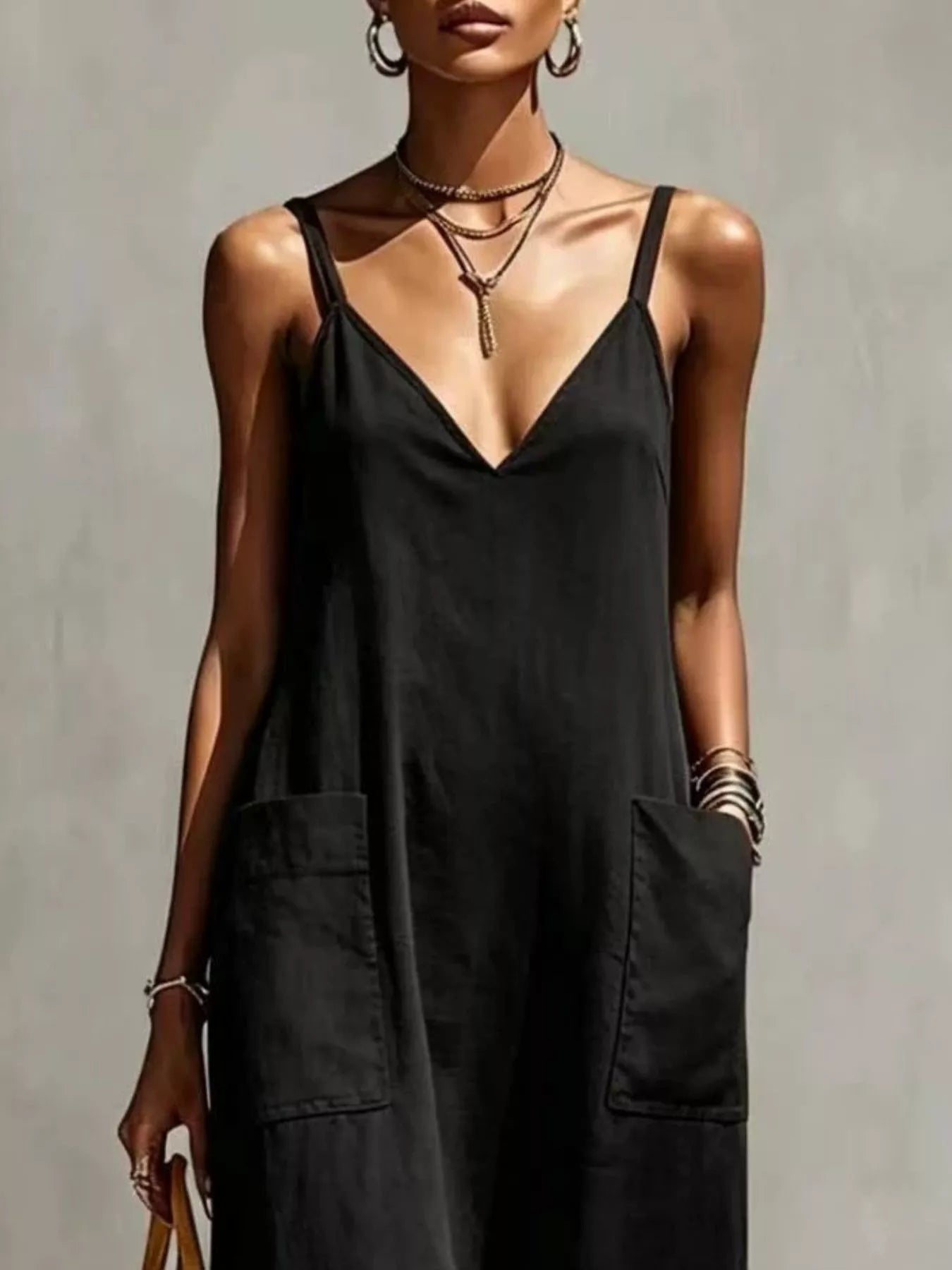 Trendsi Full Size Fringe V-Neck Spaghetti Strap Dress Plus Size -
