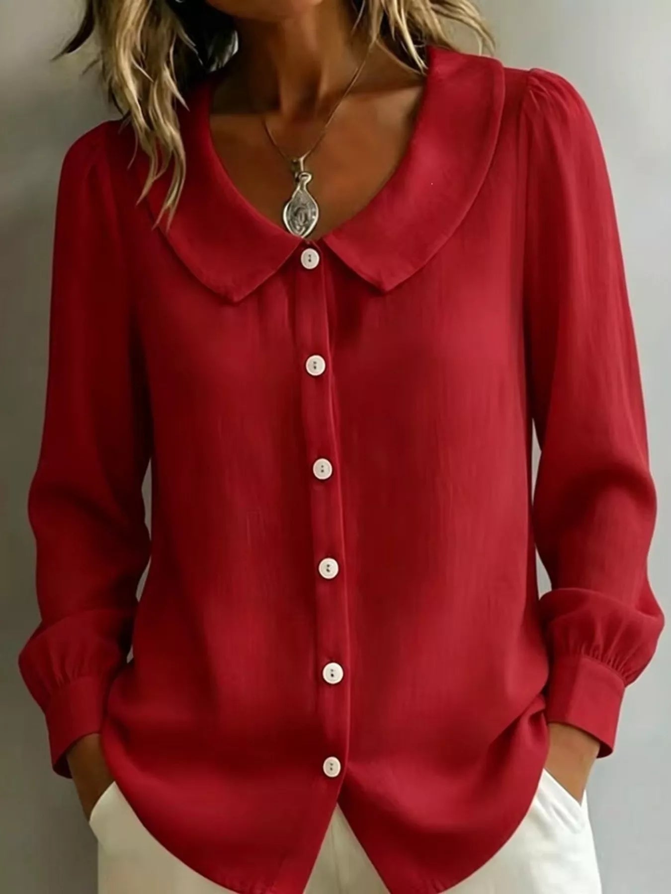 Trendsi Full Size Peter Pan Collar Button-Down Shirt Plus Size -