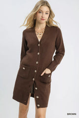 Trendsi Umgee Button-Down Longline Sweater Cardigan with Front Pockets -