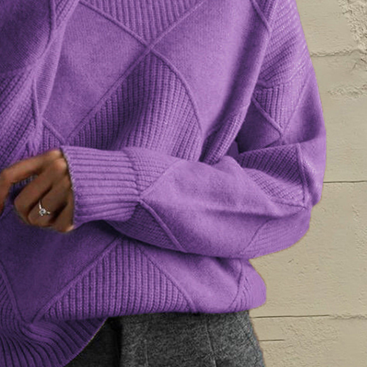 Trendsi Geometric Turtleneck Long Sleeve Sweater -