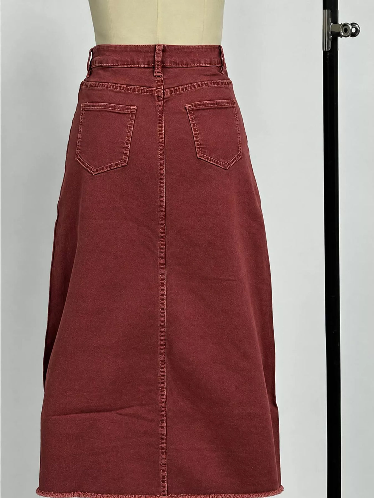Raw Hem Maxi Denim Skirt — back view