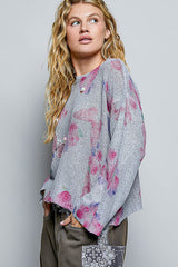 Trendsi POL Ribbed Butterfly Print Round Neck Knit Top -