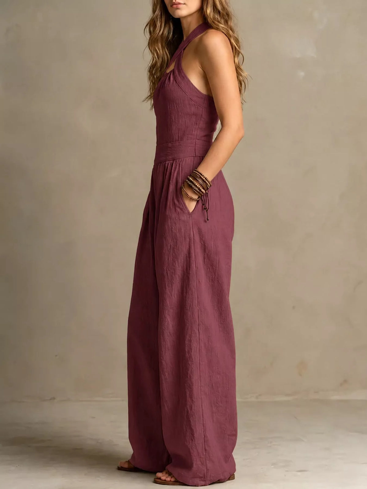 Wide-leg jumpsuit, burgundy side