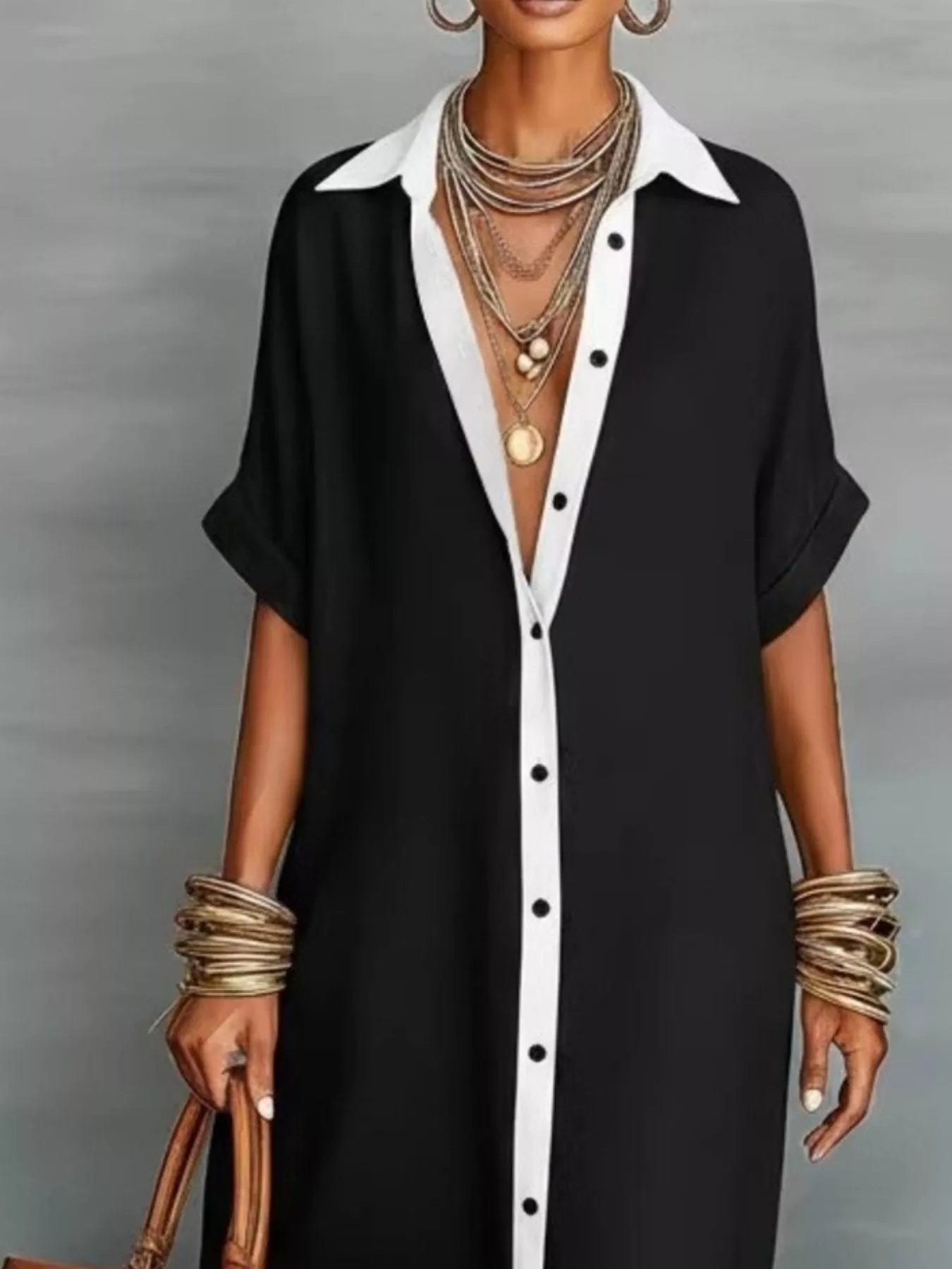 Trendsi Full Size Short Sleeve Maxi Shirt Dress with Contrast Placket Plus Size -