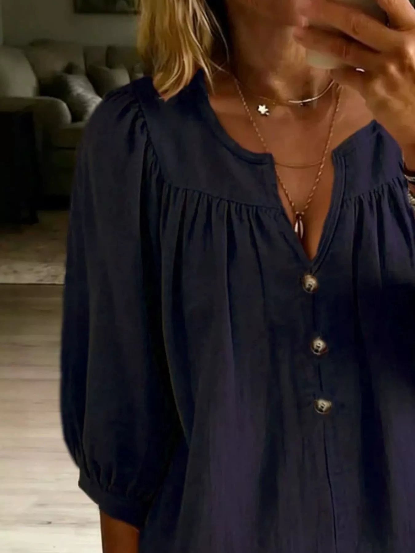 Trendsi Full Size Notched 3/4 Sleeve Blouse Plus Size -