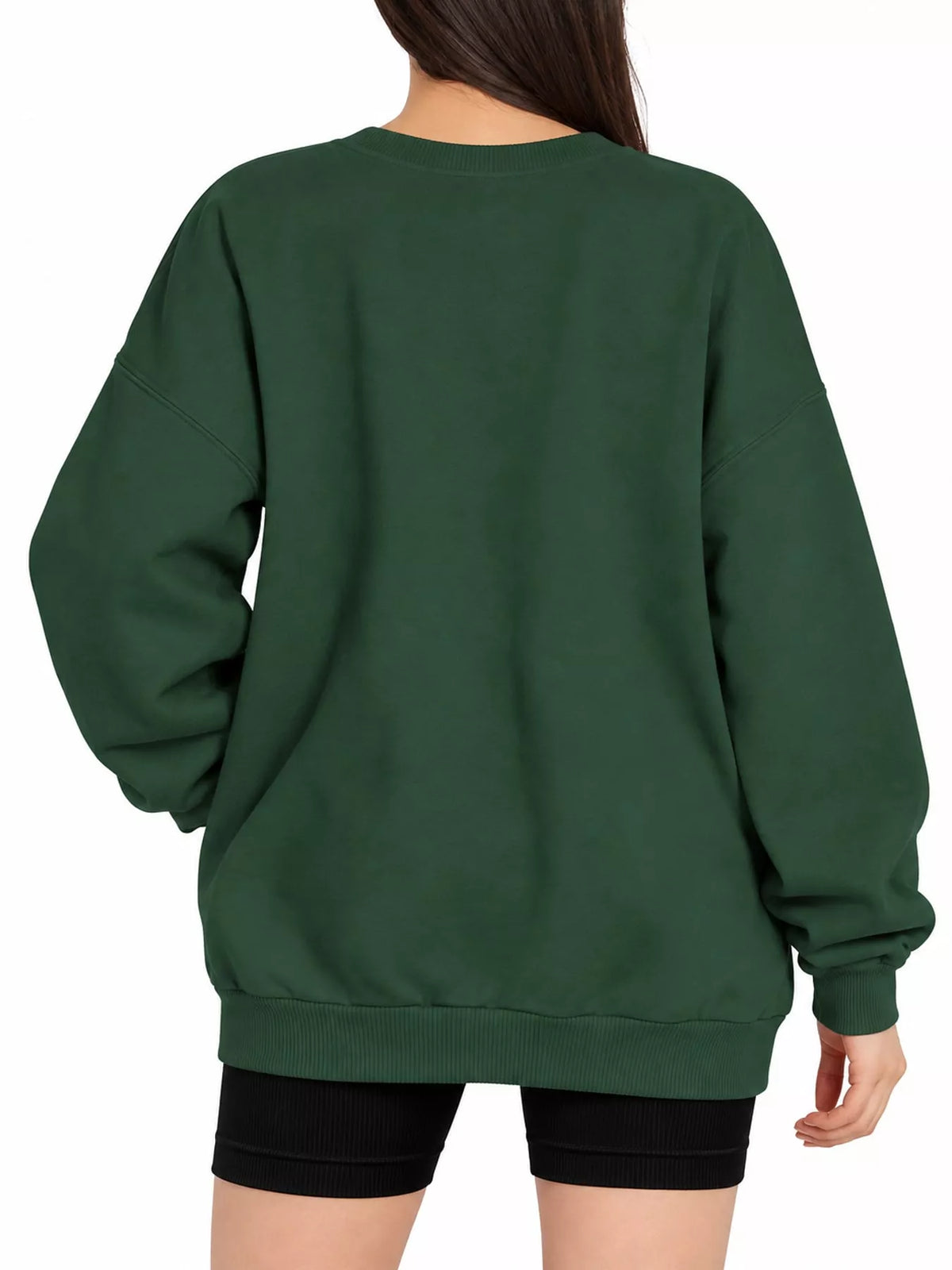 Ribbed Trim Crew Neck Sweatshirt in green, back view