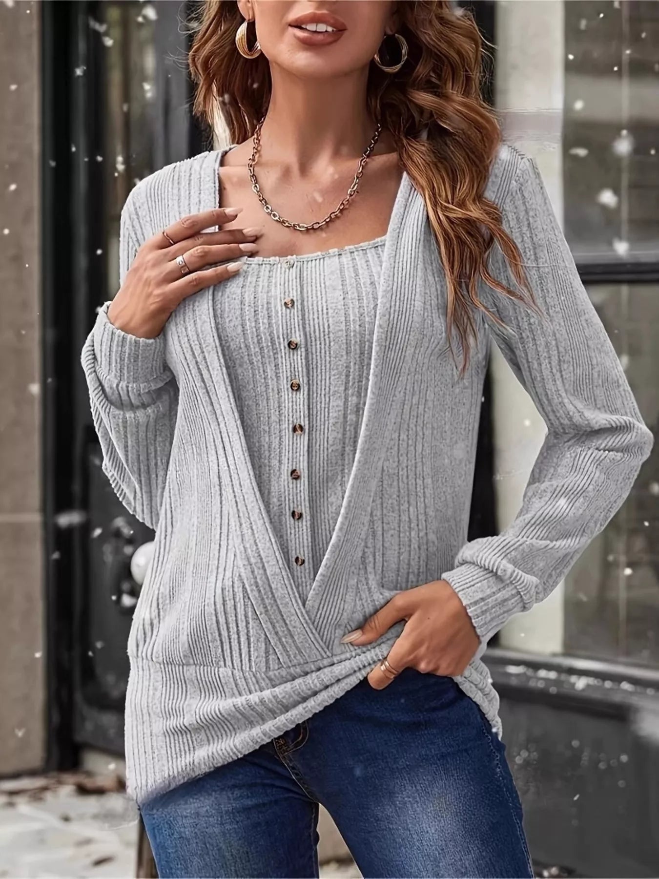 Trendsi Ribbed Knit Faux Layered T-Shirt -