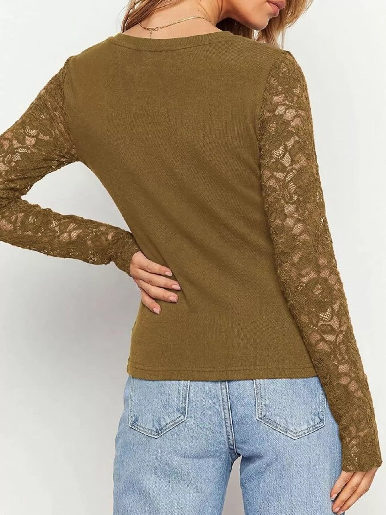 Trendsi Lace Long Sleeve Round Neck T-Shirt -