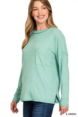 Trendsi Zenana Soft Melange Hacci Round-Neck Long Sleeve T-Shirt -