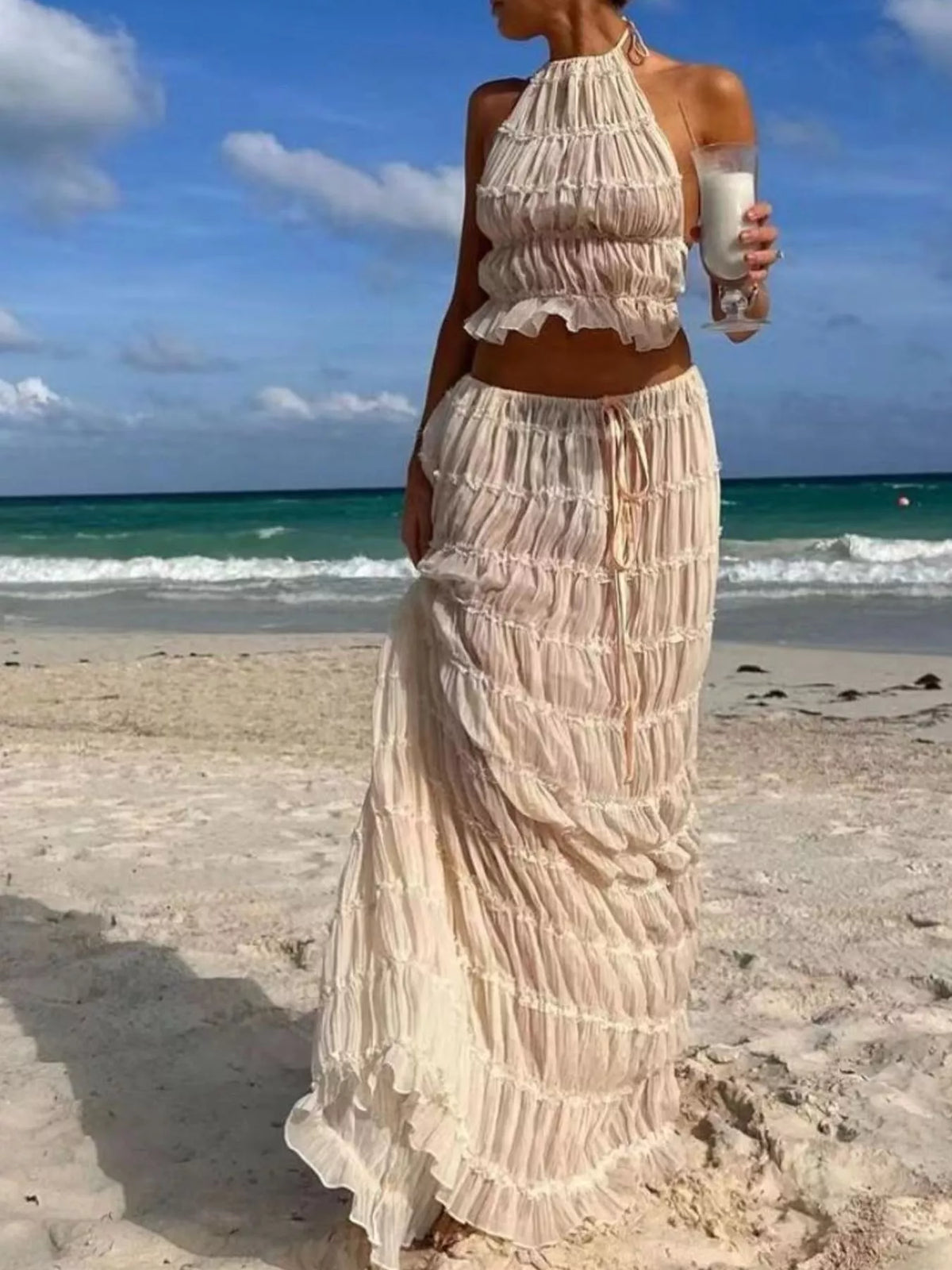 Halter top and skirt set, ivory set beach front