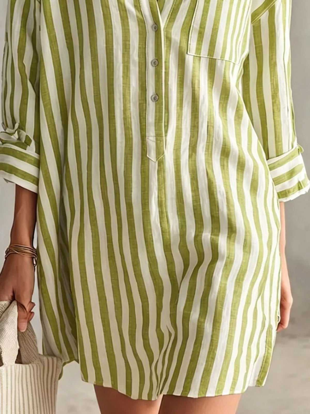 Trendsi Full Size Striped Linen Shirt Mini Dress Plus Size -