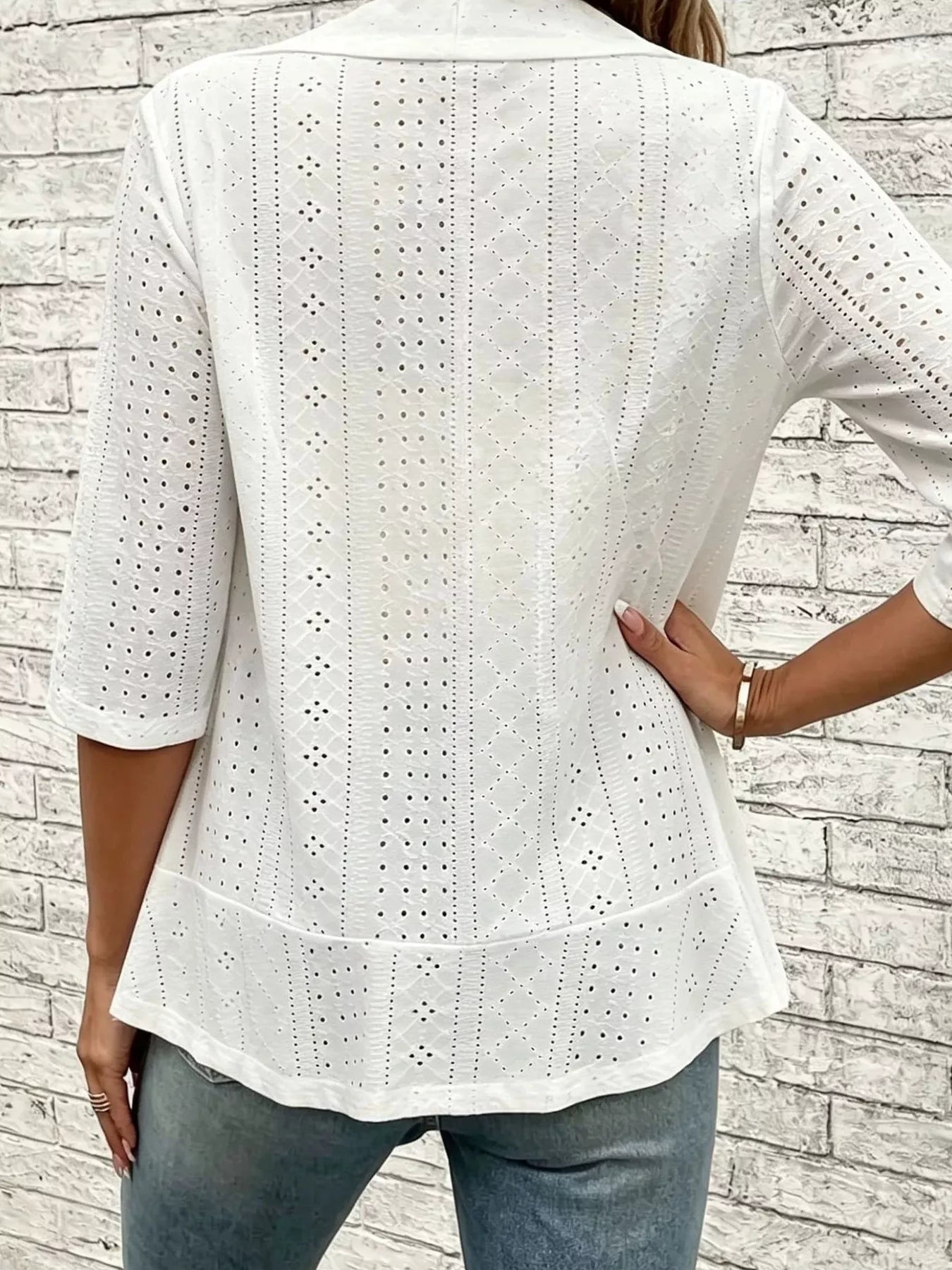 Trendsi Eyelet Open Front Cardigan -