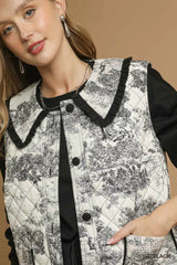 Trendsi Umgee Toile Quilted Vest with Ruffle Collar -