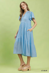 Trendsi Umgee Textured Tiered Midi Dress with Side Pockets -