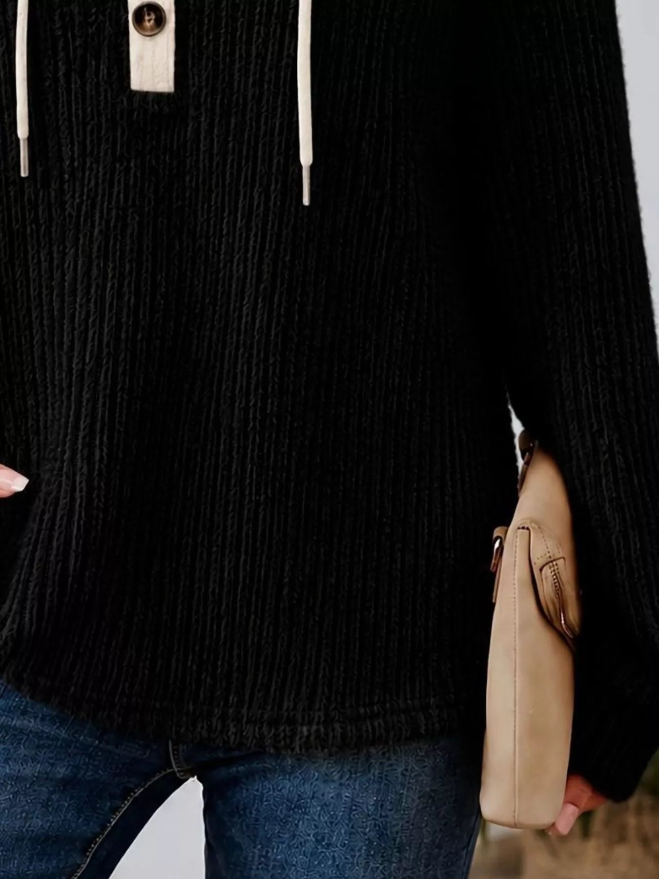 Trendsi Full Size Drawstring Button Detail Hooded Sweater Plus Size -