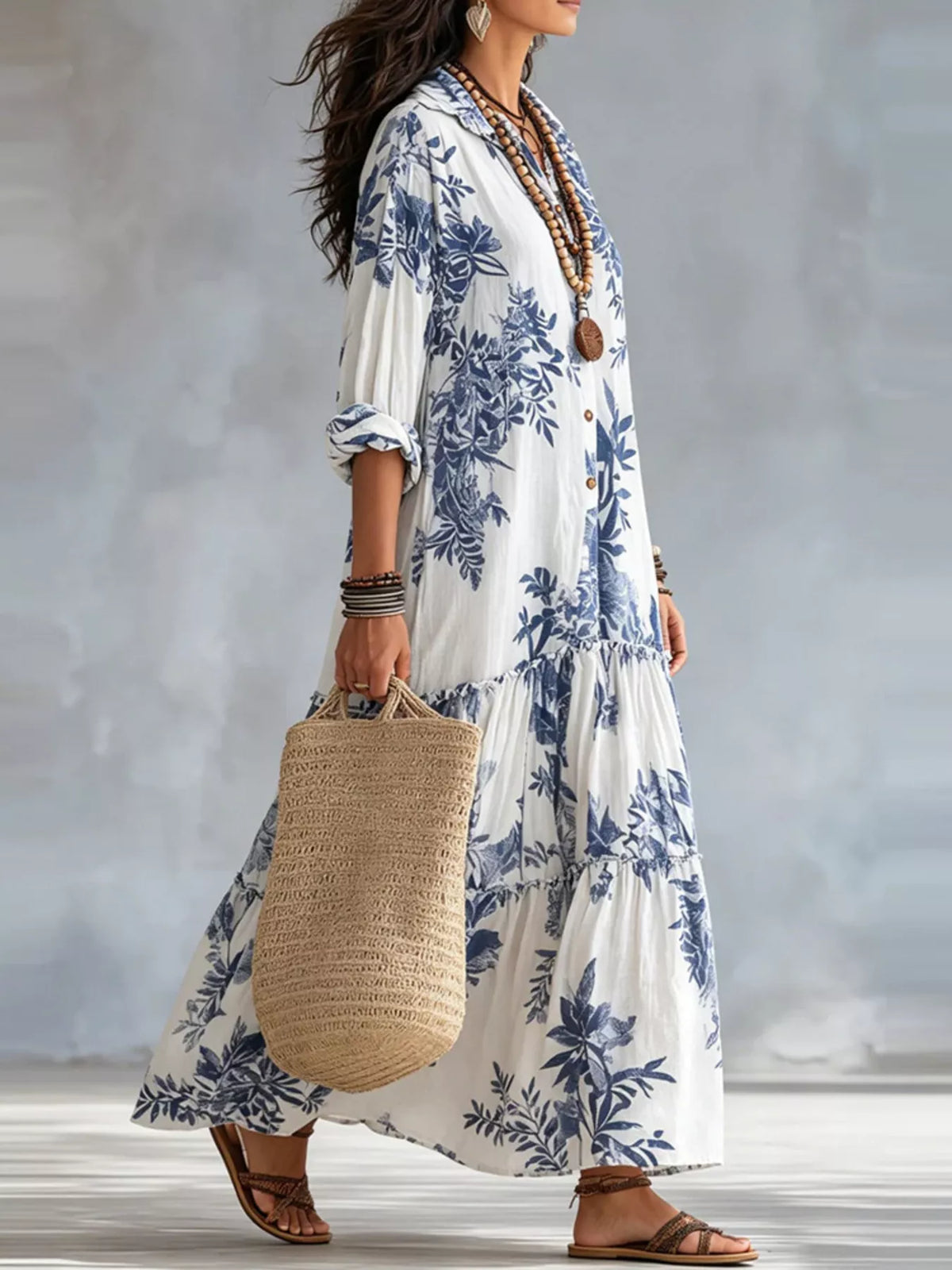 Trendsi Printed Button Front Maxi Dress -