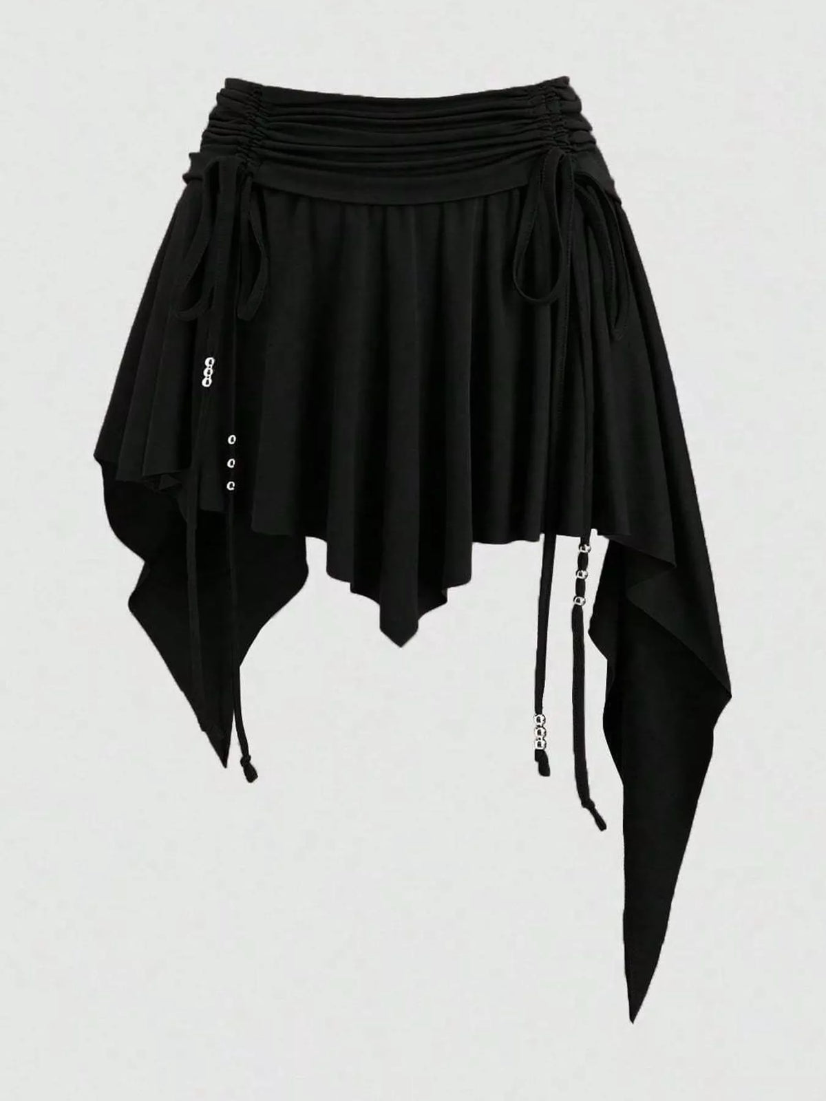 Ruched Asymmetrical Drawstring Mini Skirt in black